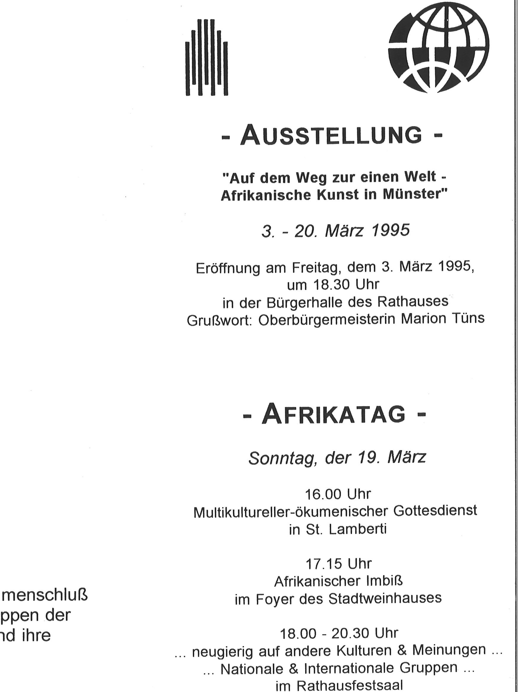 Flyer-Programm: Ausstellung und Afrikatag, März 1995